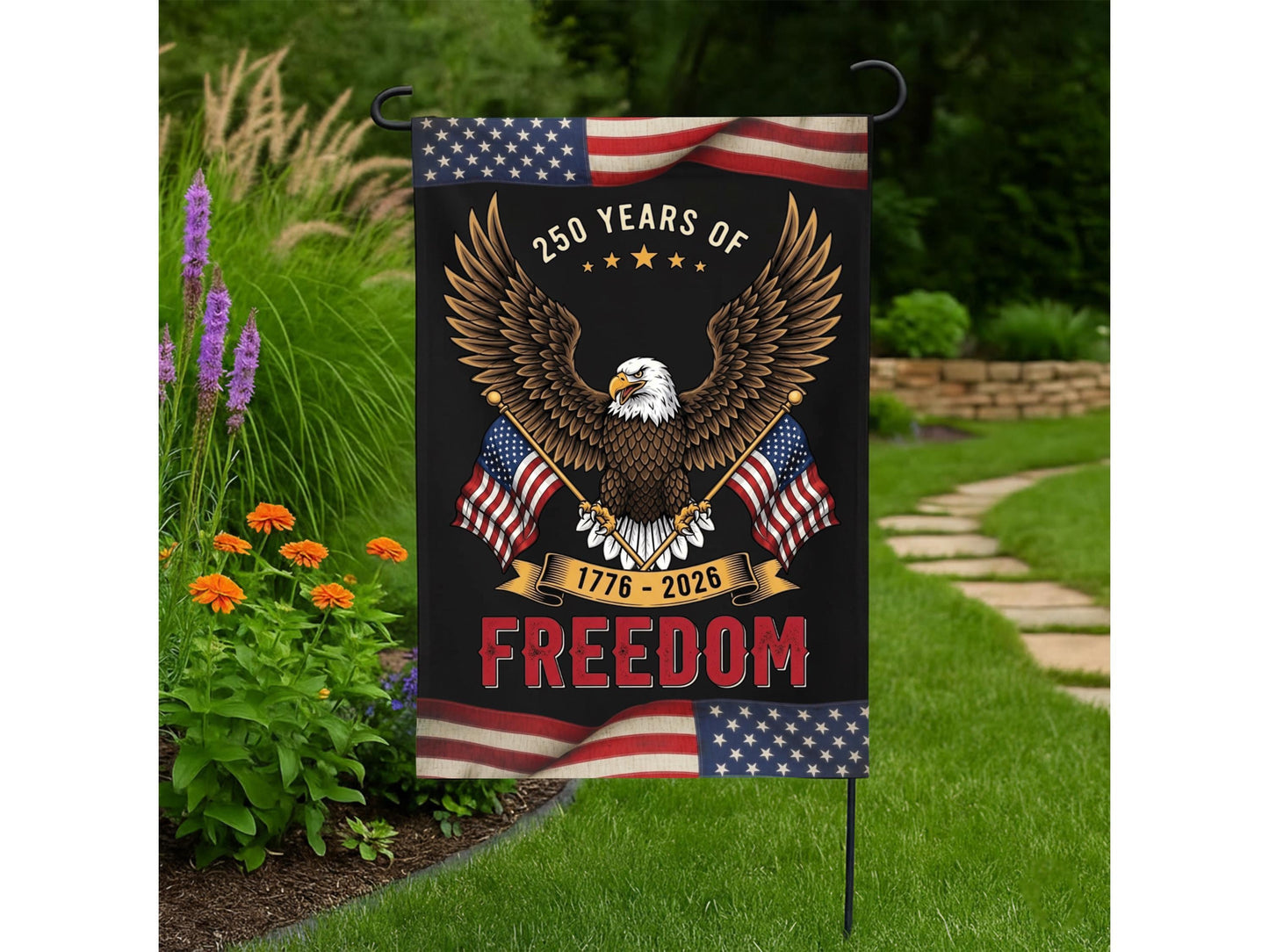 250 Years America Garden Flag, 250th Anniversary USA Flag, Patriotic Eagle 1776-2026 Garden Yard Decor