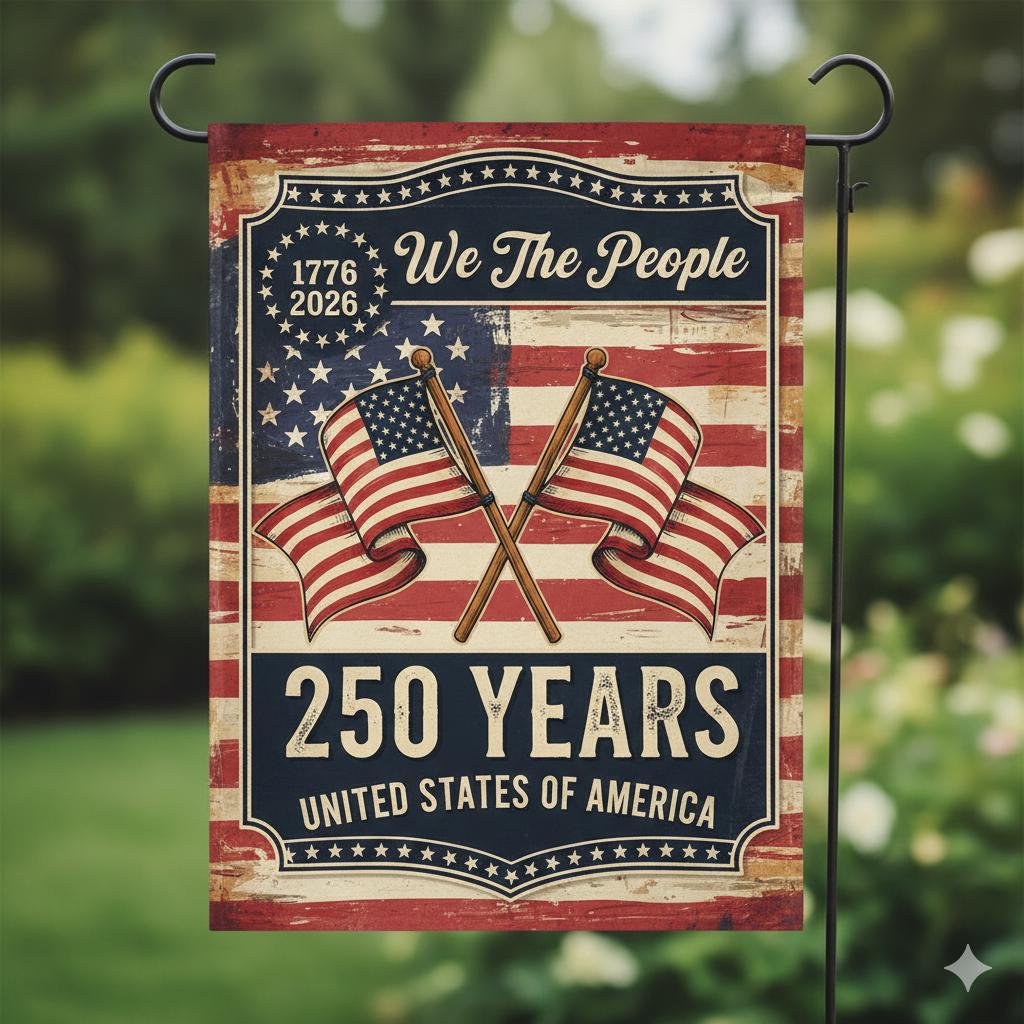 250 Years America Garden Flag, Anniversary USA Patriotic Flag, 1776-2026 Commemorative Flag, Patriotic Outdoor Decor