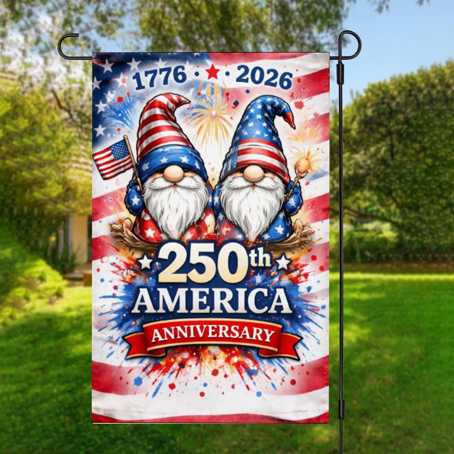 250 Years USA Patriotic Gnomes Garden Flag, 250th years USA Flag, Celebrate 250th Anniversary Decor