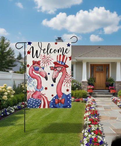 Patriotic 4th of July Garden Flag, Patriotic Flamingo Yard Decoration, Small Seasonal Outdoor Decor