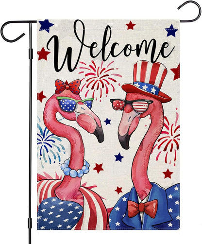 Patriotic 4th of July Garden Flag, Patriotic Flamingo Yard Decoration, Small Seasonal Outdoor Decor