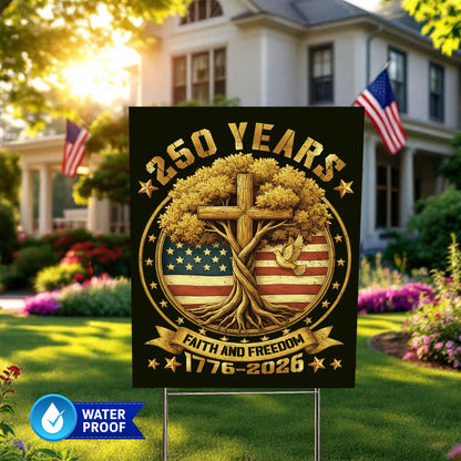 America 250 Years Yard Flag, USA Faith and Freedom Garden Flag, Patriotic Christian Lawn Sign 1776-2026, Cross Patriotic Outdoor Decoration