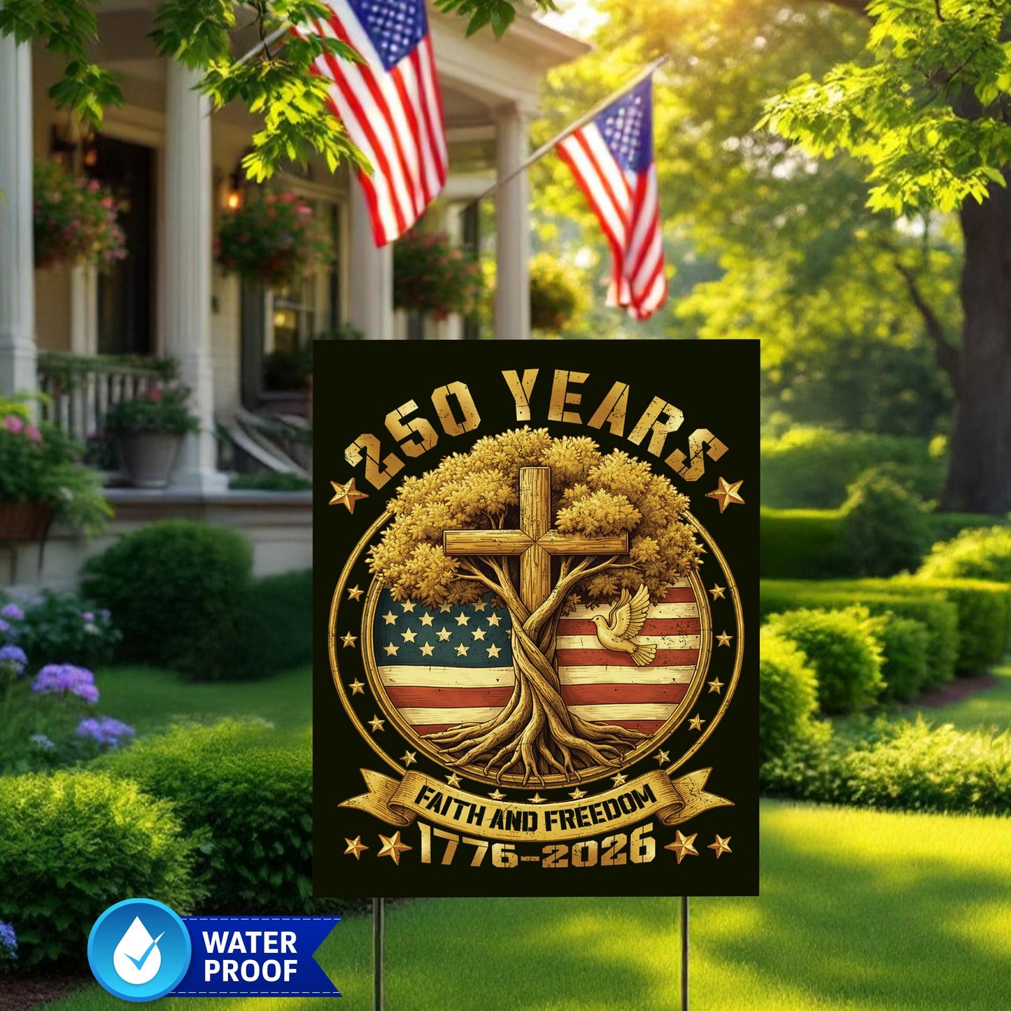 America 250 Years Yard Flag, USA Faith and Freedom Garden Flag, Patriotic Christian Lawn Sign 1776-2026, Cross Patriotic Outdoor Decoration