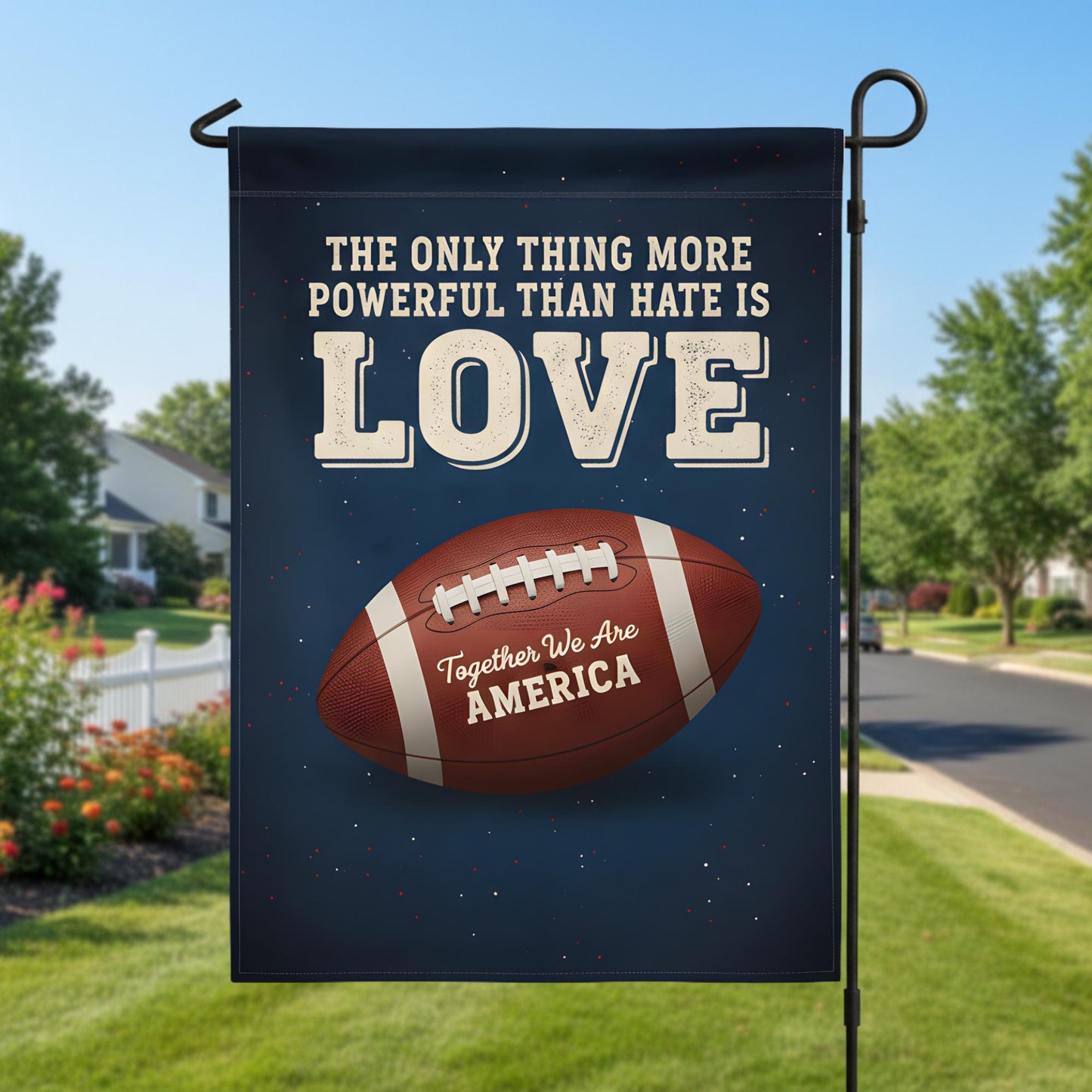 Love & Football House Flag, Patriotic Garden Decor, Football Team Garden Flag