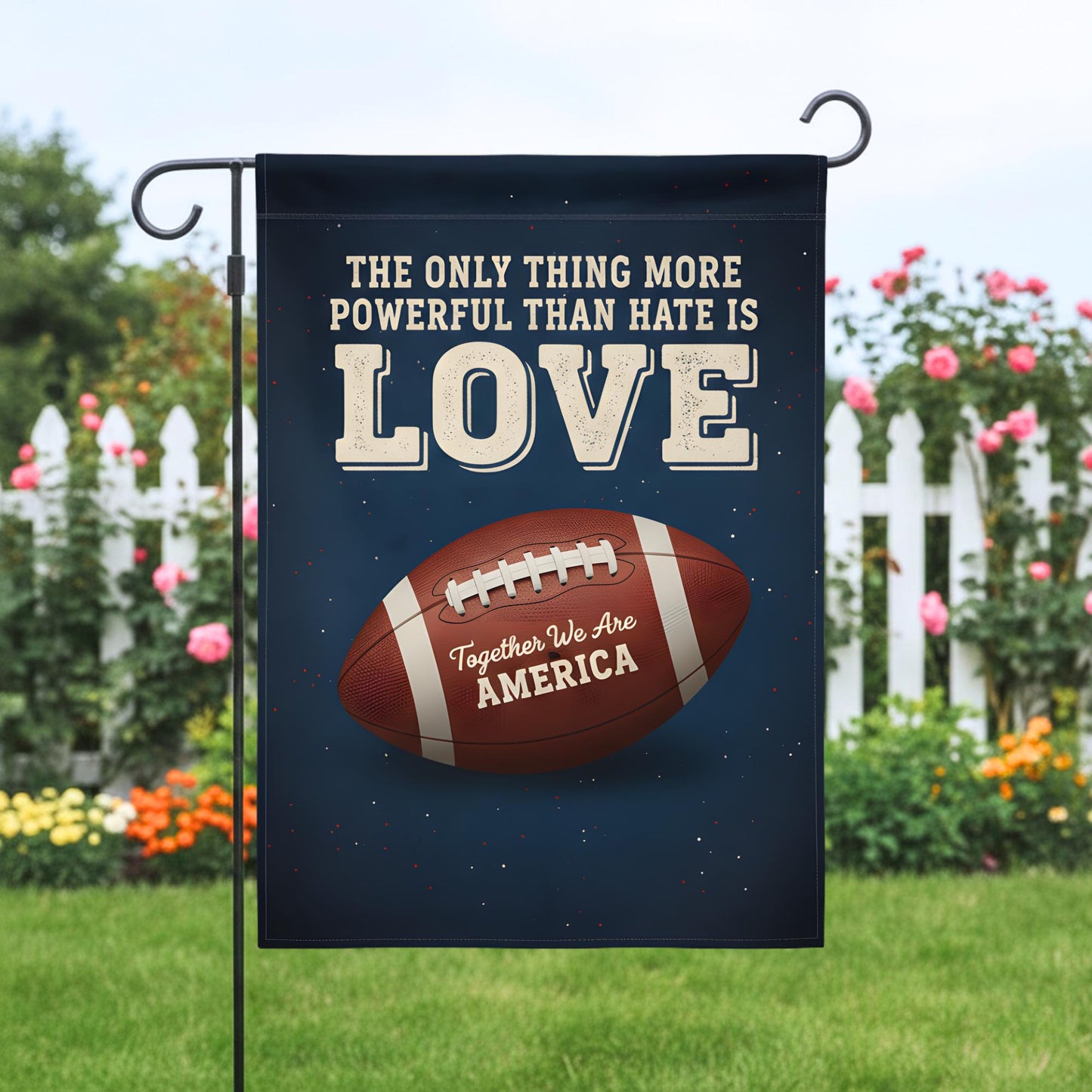Love & Football House Flag, Patriotic Garden Decor, Football Team Garden Flag