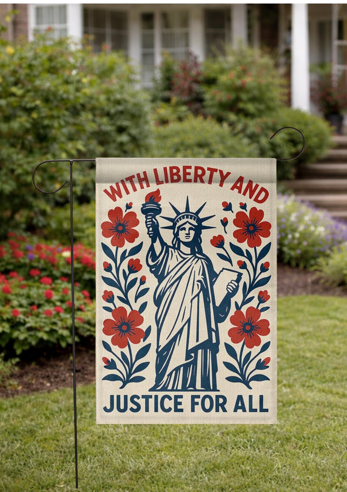 Patriotic Liberty And Justice For All Garden Flag, Statue Of Liberty Outdoor Decor, American Yard Banner
