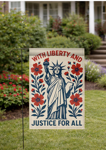 Patriotic Liberty And Justice For All Garden Flag, Statue Of Liberty Outdoor Decor, American Yard Banner