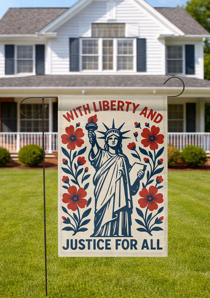 Patriotic Liberty And Justice For All Garden Flag, Statue Of Liberty Outdoor Decor, American Yard Banner