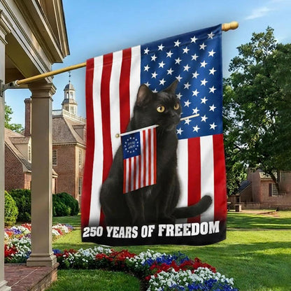 Patriotic Black Cat Garden Flag, 250 Years of Freedom, 250th Birthday Of America House Flag, 250 Years American Garden Flag