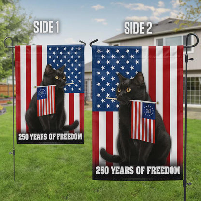 Patriotic Black Cat Garden Flag, 250 Years of Freedom, 250th Birthday Of America House Flag, 250 Years American Garden Flag