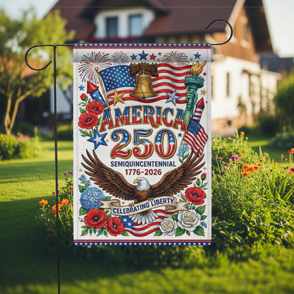 Patriotic USA 250th Anniversary Garden Flag, Independence Day Flag, 1776 - 2026 Patriot Decor, 250th Birthday Of America House Flag