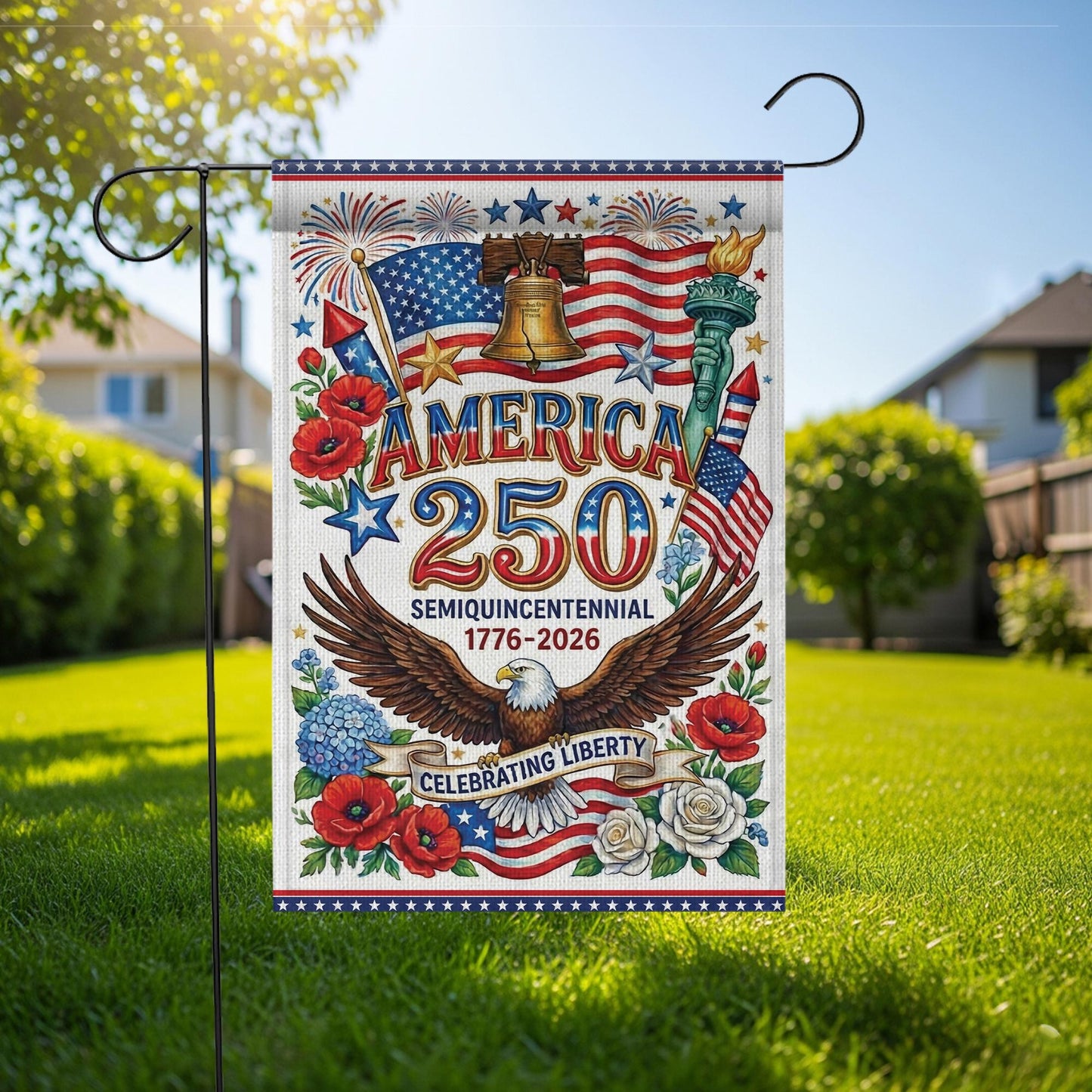 Patriotic USA 250th Anniversary Garden Flag, Independence Day Flag, 1776 - 2026 Patriot Decor, 250th Birthday Of America House Flag