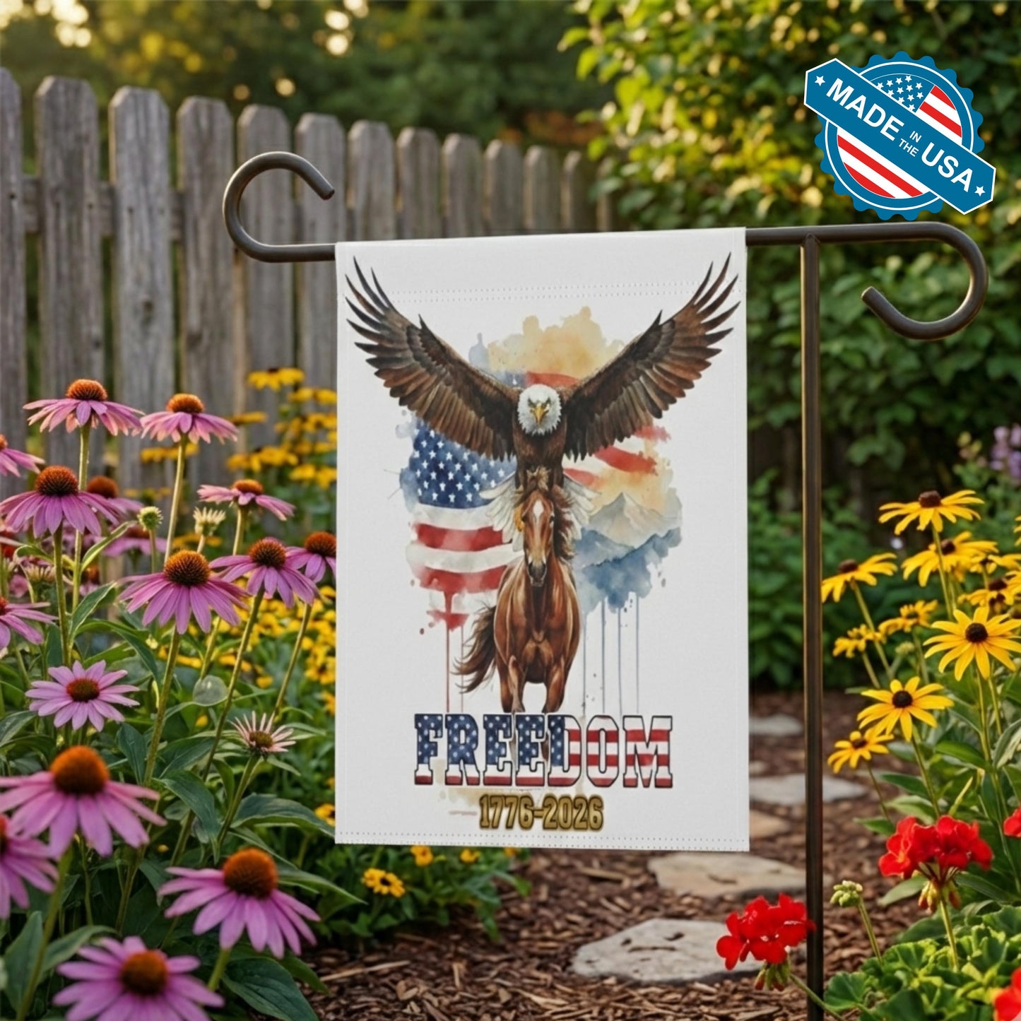 USA 250th Anniversary Garden Flag - Freedom 1776-2026 Patriotic Eagle Horse Yard Banner - Semiquincentennial Decor - Veteran Gift Outdoor